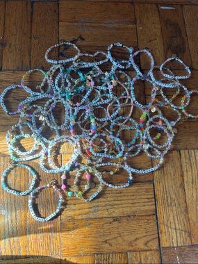 Handmade Pastel Seed Bead Bracelets with Letter Beads